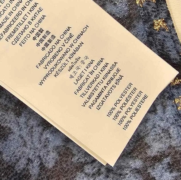 Michael Kors Women’s Blue Gold Off Shoulder Smocked Stretch Semi Sheer Sz L - Picture 12 of 12